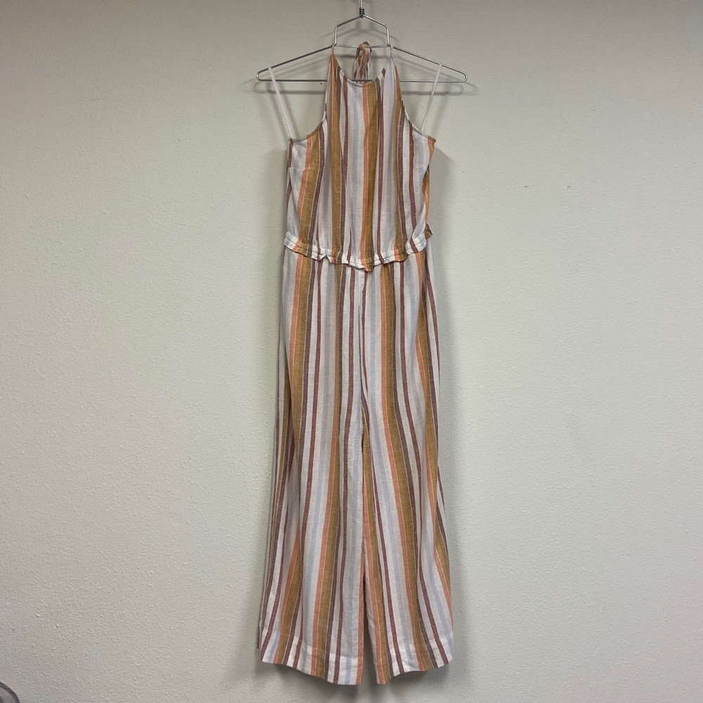 Cloth & Stone Anthropologie Linen Blend Stripe Wide Leg Cropped Jumpsuit size S
